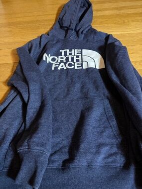 The North Face Sz L Women’s Heathered Dark Blue Hoodie with White Logo